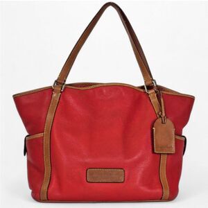 Dooney & Bourke Florentine Leather Kristen Red Orange Large Tote Vachetta Trim